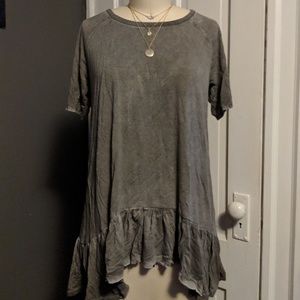 Anthropologie Dantelle Grey Distressed Ruffle Top